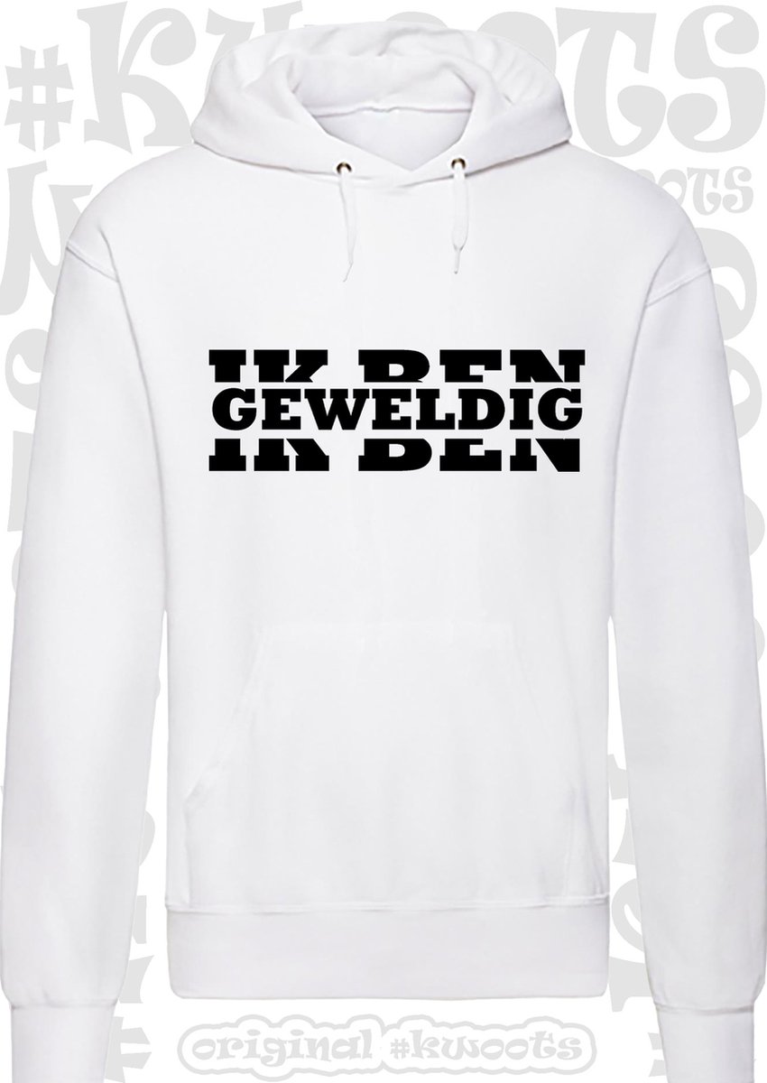 IK BEN GEWELDIG heren hoodie - Wit - Maat S - lange mouwen - Met capuchon en steekzakken - leuke truien | sweaters - grappig - humor - quotes - kwoots - Arrogant